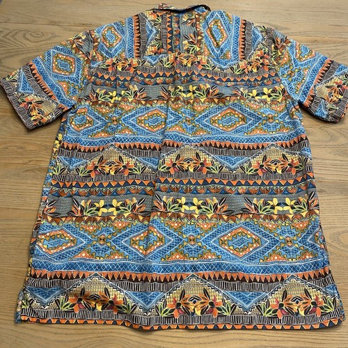 Territory Ahead Wild Blue Southwestern Aztec Button Up Shirt Mens M Short Sleeve - Picture 11 of 17