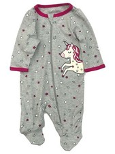 Infant Girls Gray Cotton Unicorn Themed Baby Sleeper Footie Pajamas