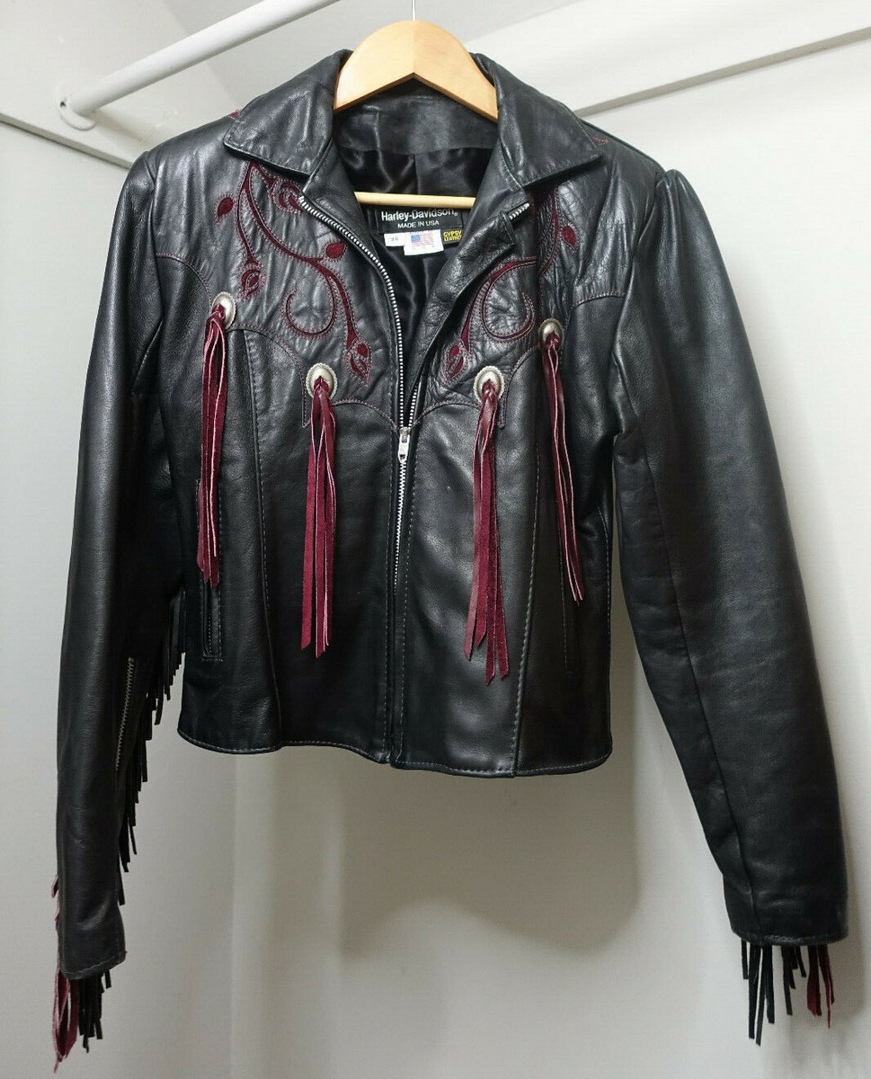 Vintage Harley Davidson Gypsy Leather Jacket Womens Fringe emb