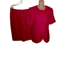Womens Atrium Size 12 Dark Pink 2pc Skirt Suit Short Sleeve Immaculate 