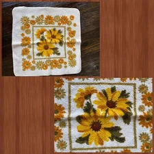 1 Vintage Sayco Orange Green Yellow Washcloth Bath Rag Hand Towel Flower 