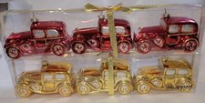 Lot of 6 Old Fashioned Coupe Automobiles Christmas Ornaments Red and Yellow
