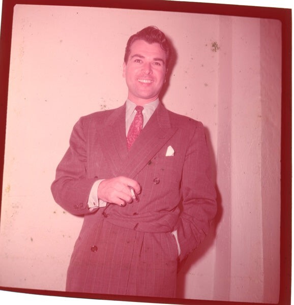roger smoking a cigarette Roger Dann Rare Candid 1940s smoking cigarette Original 2.25 x 2.25  Transparency
