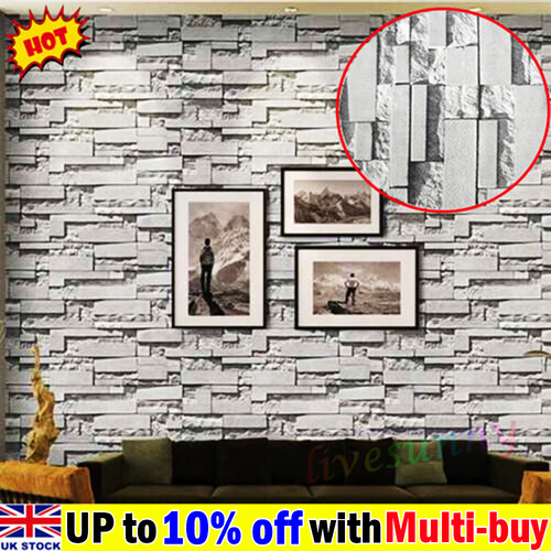 UK Stone/Brick Effect Wall with Grey Tone 3D Effect Feature Wallpaper