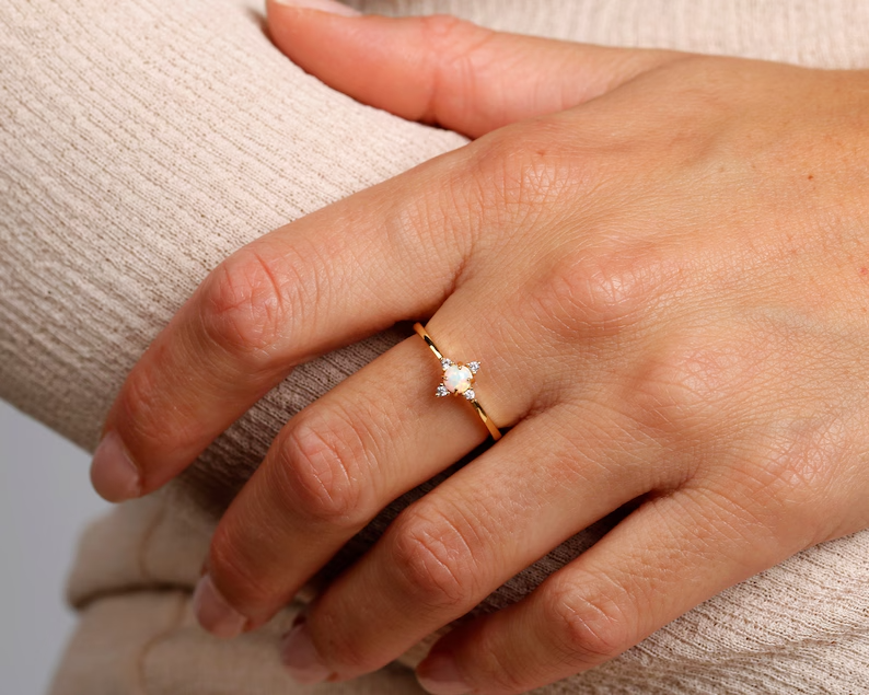 Minimalist Round Natural Fire Opal 14K Gold Plated On 925 Silver