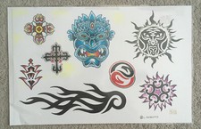 Tattoo Flash Single Sheet Print by L. Segatto Cross Dragon Sun Tribal 11" X 14