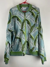 Standard Issue Mens Satin Green Tropical  Bomber Full Zip Varsity Jacke Size XL