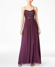 Adrianna Papell Beaded Chiffon Gown Currant Size 4 199