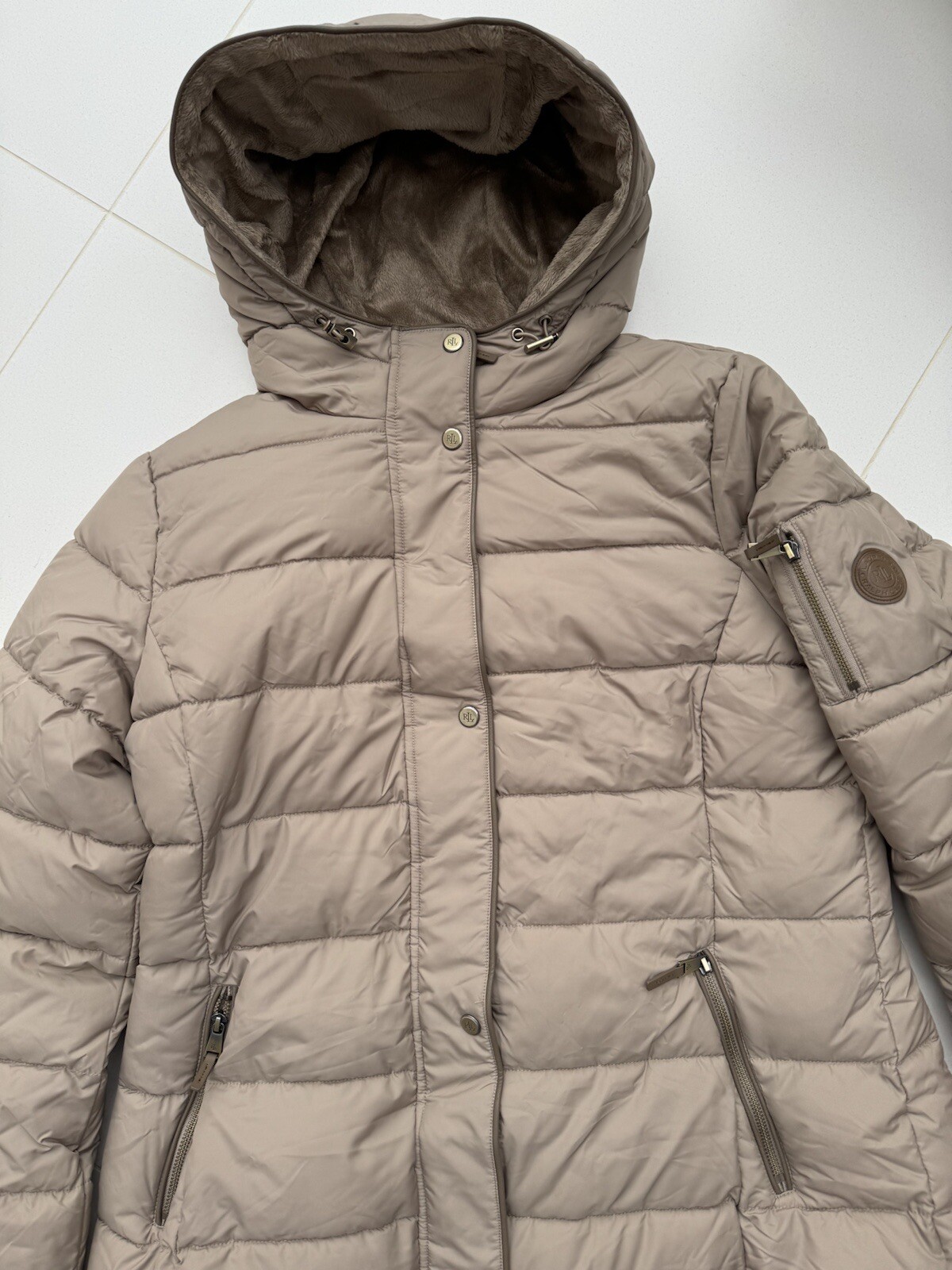 NEW LAUREN RALPH LAUREN FAUX-FUR-TRIM HOODED DOWN TRUFFLE JACKET COAT RRP£279, L image 3