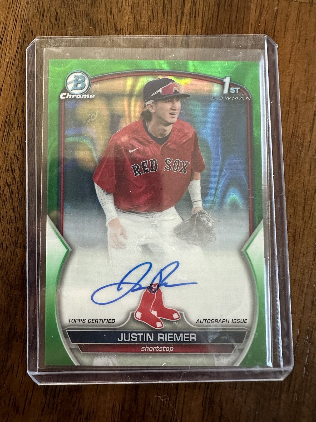 2023 Bowman Chrome Draft Justin Riemer Green Refractor 1st Prospect Auto /99 🔥