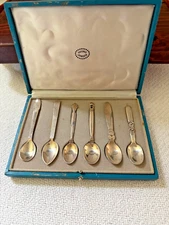 Georg Jensen Silver Demitasse Spoons Set of 6 Beaded Scroll Acanthus Cactus