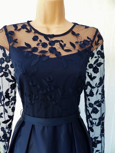 COAST ODETTA NAVY SHEER TULLE LACE SATIN 50'S MIDI / MAXI DRESS 10 ONCE £169 - Picture 8 of 14