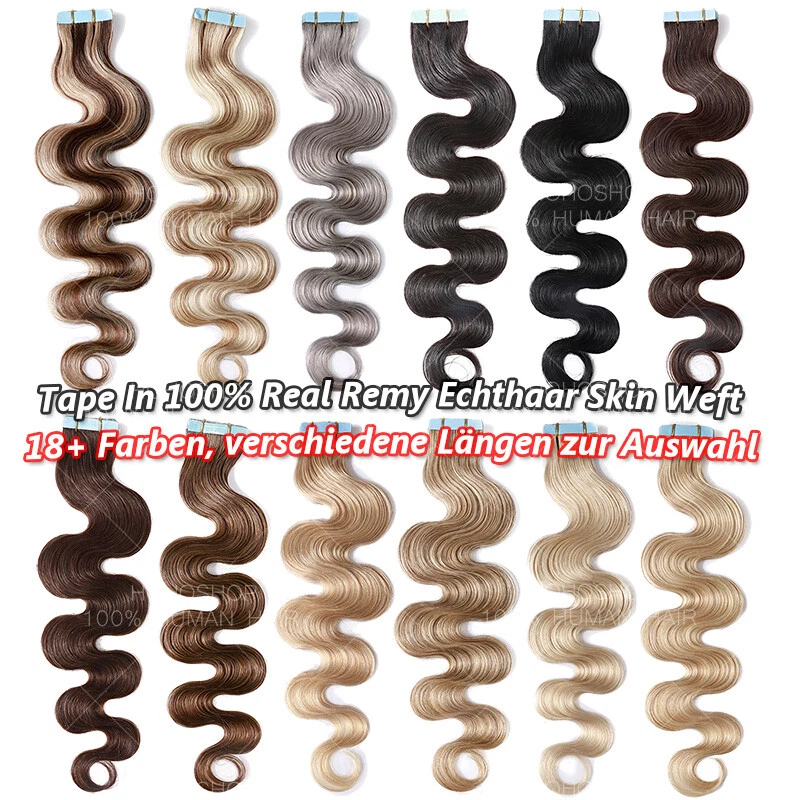 DICK 40 Tressen Tape In Indisches Remy Echthaar Extensions Haarverlängerung Ashy - Bild 2 von 4