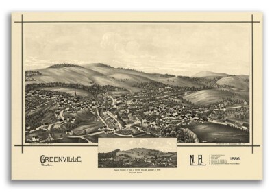 1886 Greenville New Hampshire Vintage Old Panoramic City Map - 20x30