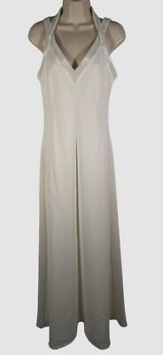 $845 Halston Women's White Beaded Detail Allison Column Gown Dress Size 14