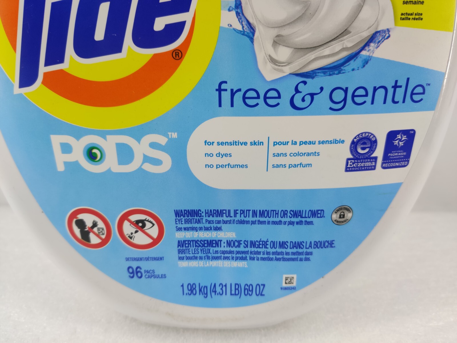 Tide PODS Free And Gentle Laundry Detergent Pacs, Unscented (96 Count