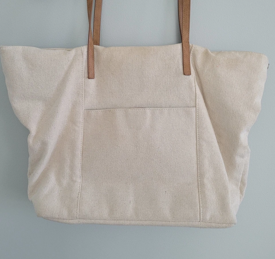 Steven by Steve Madden Jtucker Canvas Tote Bag Embroidered Beaded Beach Blue - Image 4 of 4