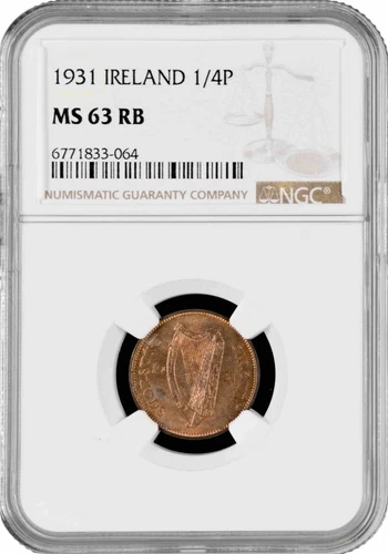 Ireland 1 farthing 1931, NGC MS63 RB, "Republic of Ireland (1939 - 1969)"