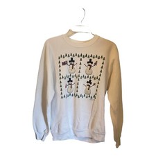 VTG 1992 Jerzees Christmas Holiday Snowman White Sweatshirt Size Large Crewneck
