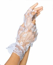 Gloves Fingerless Lace Wrist Ruffle Steampunk Retro White Leg Avenue G1205