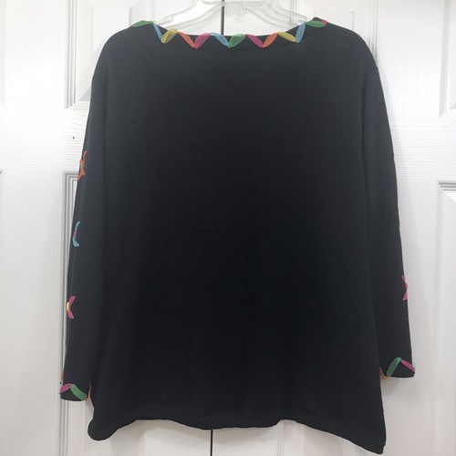 PBJ Sport Women's XL Black Cardigan Sweater Button Closure Mesh Flower Accents - Picture 8 of 8
