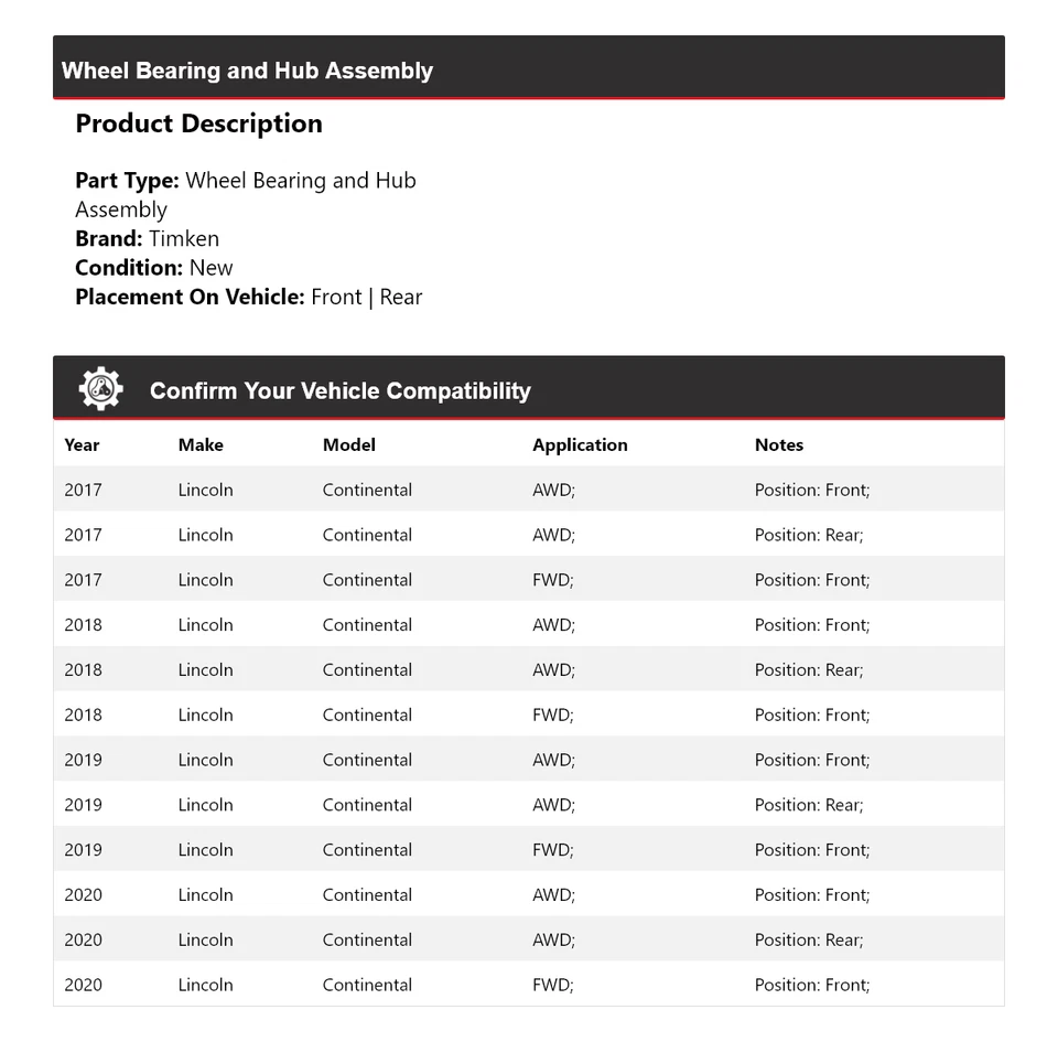 Para 2017-2020 Lincoln Continental rolamento de roda e conjunto de cubo Timken 2018 - Imagem 2 de 4