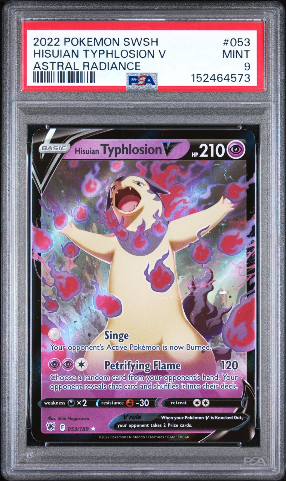 2022 POKEMON SWORD & SHIELD ASTRAL RADIANCE #053 HISUIAN TYPHLOSION V PSA 9
