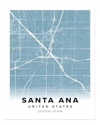 Santa Ana Map Wall Art Poster - Modern Urban Design Premium Quality