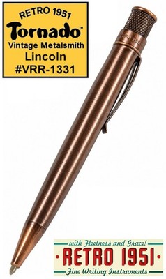 Retro 51 #VRR-1331 / Lincoln Copper, Lucky Penny Rollerball Tornado Pen 