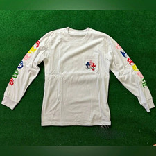 Chrome Hearts Mens M White Cotton Knit Long Sleeve Crew Graphic Logo Pocket Chrome Hearts Mens M White Cotton Knit Long Sleeve Crew Graphic Logo Pocket