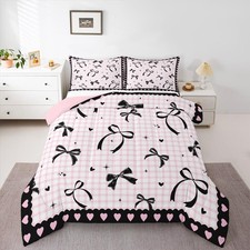 Black Pink Bow Comforter Set for Girls Boys Kids Full Size Cute Bow-tie Duvet...