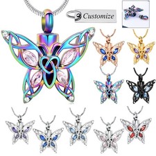 Stone Butterfly Urn Pendant Memory Necklace for Cremation Ashes Memorial Jewelry