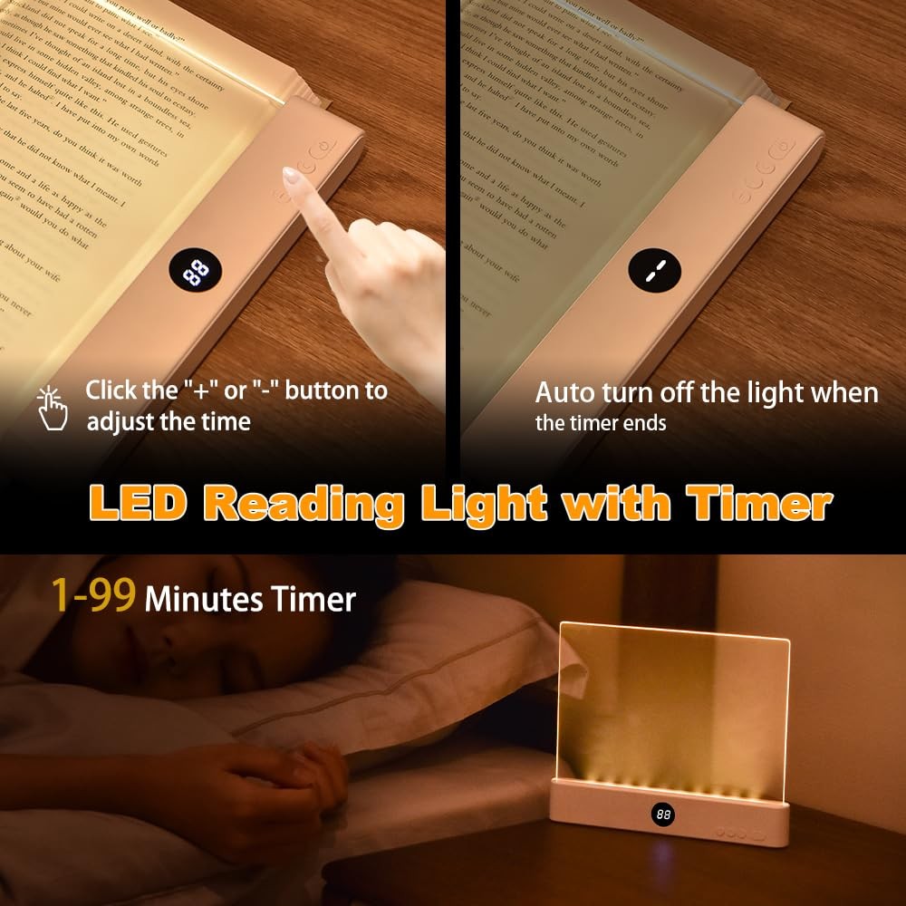 Book Light, Rechargeable Clear Flat Reading Light with 3 Colors & Timer, Dimm...