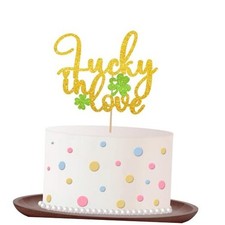 Lucky in Love Cake Topper, Gold Glitter St Patrick's Day Bridal Shower Cake