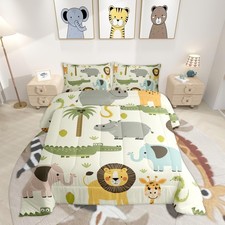 Nursery Cute Wild Animals Bedding Set for Girls Boys Child Kids Cartoon Lion ...