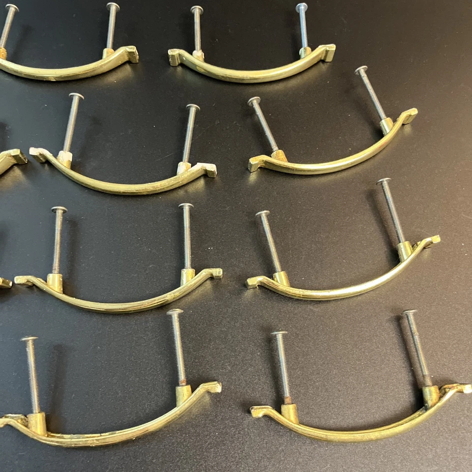 11 Vtg Brass Gold Drawer Pulls Cabinet Lot 5" Handles 3" CtoC W/Screws #245-1 - Image 3 of 4