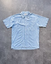 Vintage 50s Donegal Loop Collar Shirt Men's M Blue Gingham Picnic Plaid USA Made