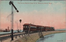 The Curve Narrow Gauge RR Winthrop Beach MA 1910s Locomotive Postcard