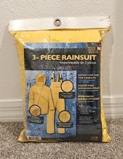 3 Piece Safety Rain Suit Yellow Rain Jacket with Detachable Hood and Overalls