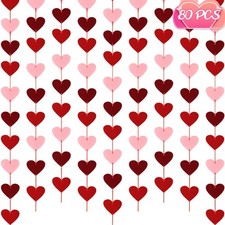 Valentine's Day Decoration - 80 Felt Hearts 8 Pack Heart Banner, Pre-Strung H...