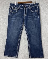 Vigoss Fit Capri Womens 32 13 Blue Jeans Stretch Thick Stitch Embroidered Pocket