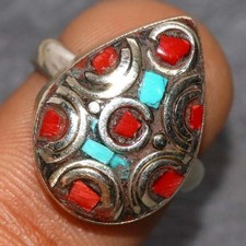 Nepali Tribal Tibetan Turquoise Red Coral Nepali Tribal Ring US 7 MJ
