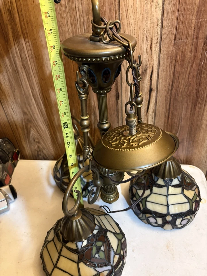 Lámpara colgante colgante de 3 luces estilo vitral Tiffany 2006 Foto 3 de 4