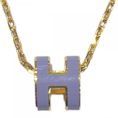 HERMES Mini Pop H Necklace Gold Laventer Used 40cm Jewelry Accessories