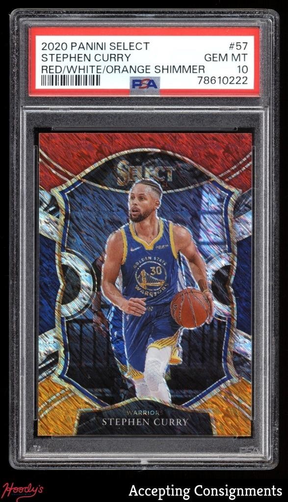 2020-21 Select Prizms Red White Orange Shimmer #57 Stephen Curry PSA 10 GEM
