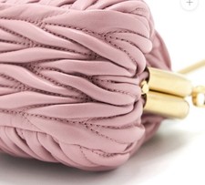 Pink Quilted Ruched Kiss Lock Clutch w/ Gold-Tone Chain Strap, Detachable