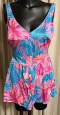 1970  s Mainstream Floral Skirted One Piece Swimsuit Ruffle w/Tie Size 16 Vintage