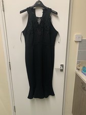 Black Lipsy Sleeveless Dress Size 18 with Embroidery On Front Worn Once Ex Cond