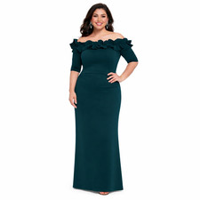 Xscape Formal Evening Gown Womens 18W Green Off Shoulder Mother of Bride Dress