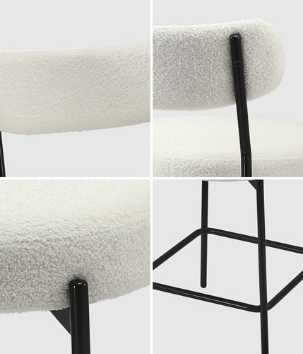 Oikiture 2x Bar Stools Kitchen Dining Chairs Counter Stool Boucle White - Picture 3 of 10